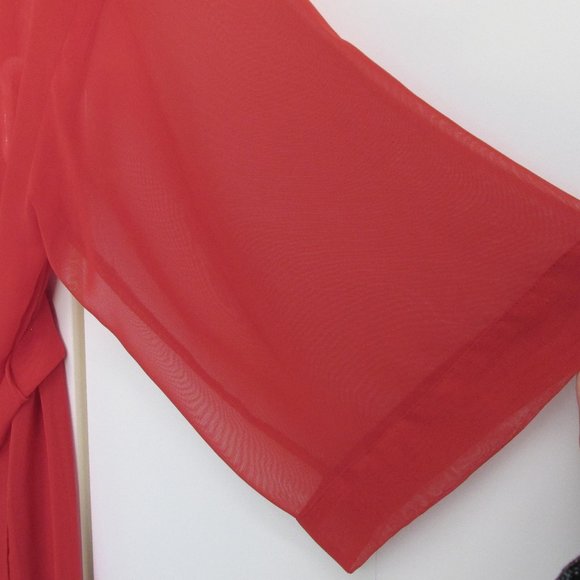 Cerie Long Red Sheer Polyester Robe Dressing Gown Peignoir Negligee Size L/XL - Picture 6 of 9